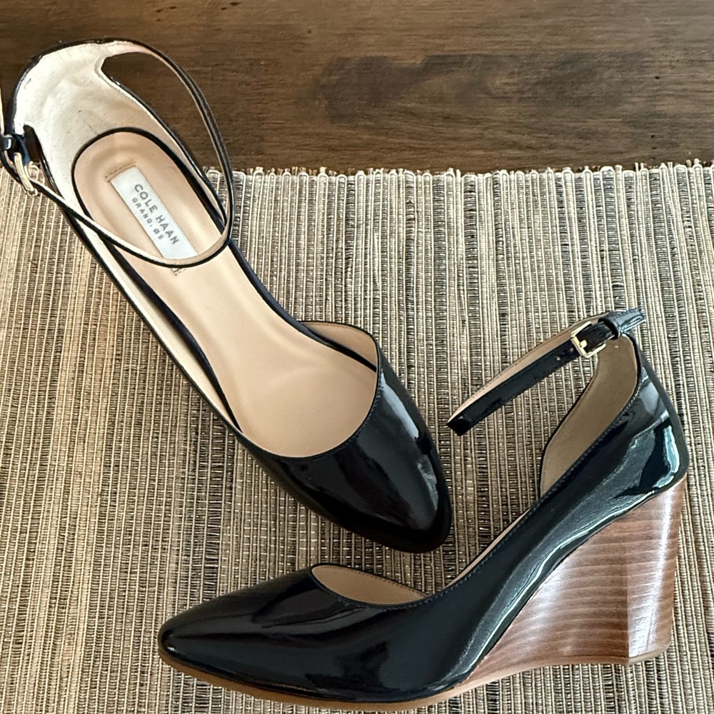 Cole Haan Navy Patent Leather Wedges